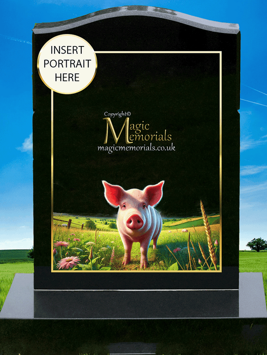 Illustrated pig design for a farm memorial, featuring a detailed and artistic depiction suitable for headstones or plaques.