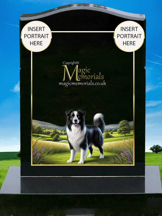 Border Collie Lover Memorial Headstone made from premium granite, featuring high-resolution Border Collie imagery and a personalised inscription. A heartfelt tribute to this intelligent and loyal breed.

