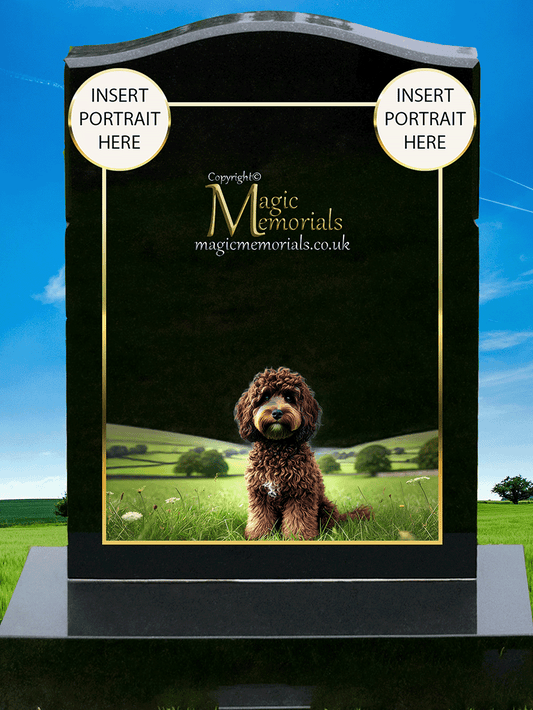 Cockapoo Lover Memorial Headstone crafted from premium granite, featuring high-resolution Cockapoo imagery and a personalised inscription. A touching tribute to this affectionate and joyful breed.

