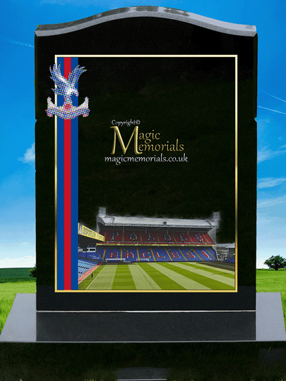 Crystal Palace Supporter Memorial Headstone crafted from premium granite, featuring high-resolution images and a personalised inscription. A meaningful tribute for devoted Eagles fans, fully customisable with names, dates, and heartfelt messages.
