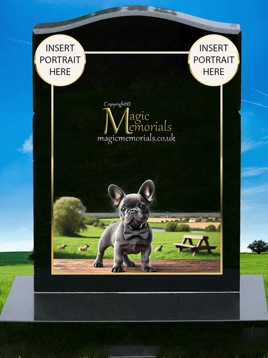 French Bulldog Lover Memorial Headstone crafted from premium granite, featuring high-resolution Frenchie imagery and a personalised inscription. A touching tribute for devoted French Bulldog owners and enthusiasts.