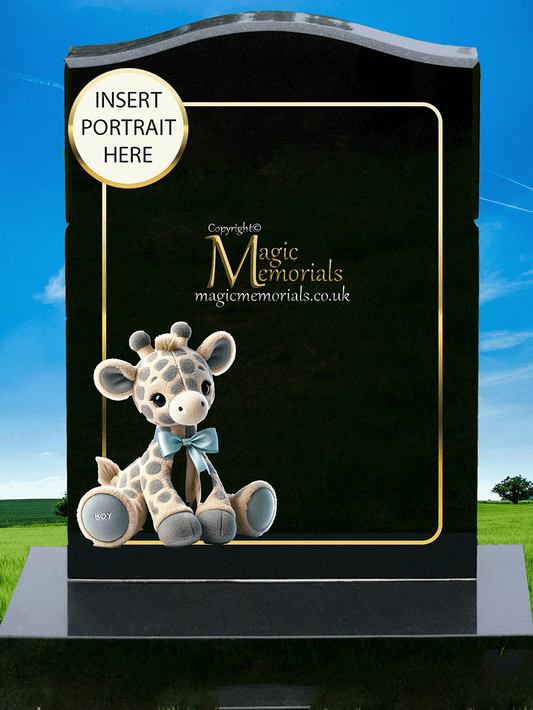 Children’s teddy bear-themed memorial headstone crafted from premium granite, featuring gentle teddy bear imagery and personalised inscriptions. A comforting and warm tribute to honour a child’s memory.