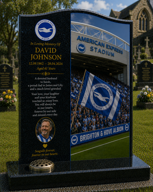 Brighton & Hove Albion Football Headstone Memorial Design 2, personalised memorial design by Magic Memorials, HD0569