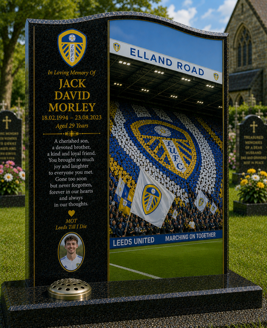 Leeds United Football Headstone Memorial Design 2, personalised memorial design by Magic Memorials, HD0571