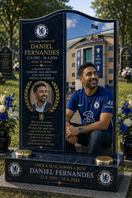 Chelsea Football Headstone Memorial Design 1, personalised memorial design by Magic Memorials, HD0572