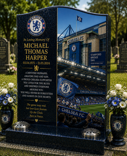 Chelsea Football Headstone Memorial Design 3, personalised memorial design by Magic Memorials, HD0574