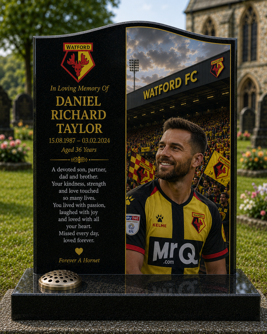 Watford Football Headstone Memorial Design 2, personalised memorial design by Magic Memorials, HD0580