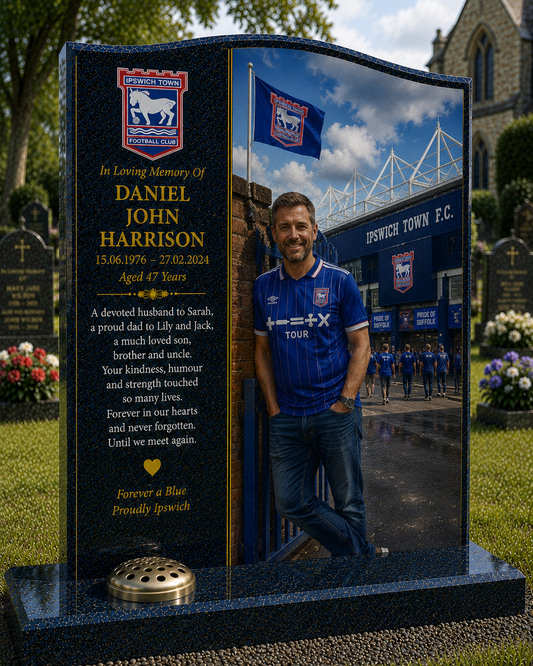 Ipswich Town Football Headstone Memorial Design 1, personalised memorial design by Magic Memorials, HD0582