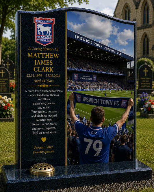 Ipswich Town Football Headstone Memorial Design 2, personalised memorial design by Magic Memorials, HD0583