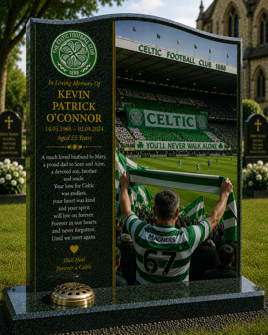 Celtic Football Headstone Memorial Design 2, personalised memorial design by Magic Memorials, HD0584