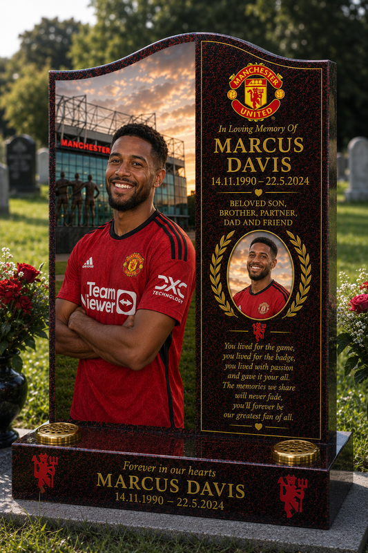 Manchester United Football Headstone Memorial Design 1, personalised memorial design by Magic Memorials, HD0587