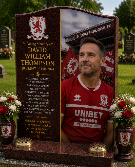 Middlesbrough Football Headstone Memorial Design 1, personalised memorial design by Magic Memorials, HD0588