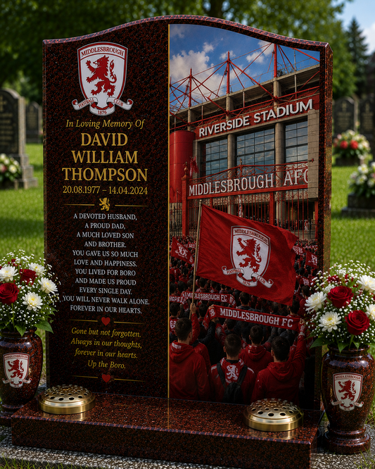 Middlesbrough Football Headstone Memorial Design 2, personalised memorial design by Magic Memorials, HD0589