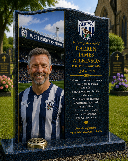 West Bromwich Albion Football Headstone Memorial Design 1, personalised memorial design by Magic Memorials, HD0592