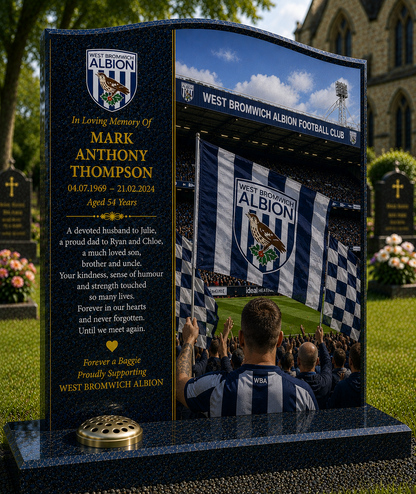 West Bromwich Albion Football Headstone Memorial Design 2, personalised memorial design by Magic Memorials, HD0593
