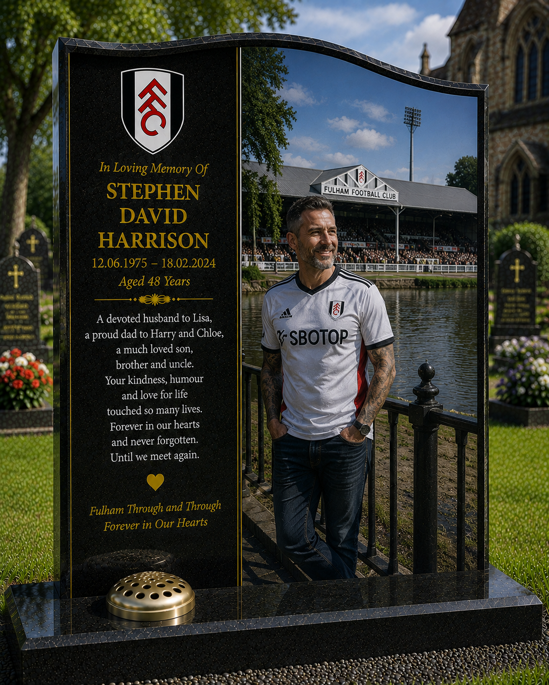 Fulham Football Headstone Memorial Design 1, personalised memorial design by Magic Memorials, HD0594