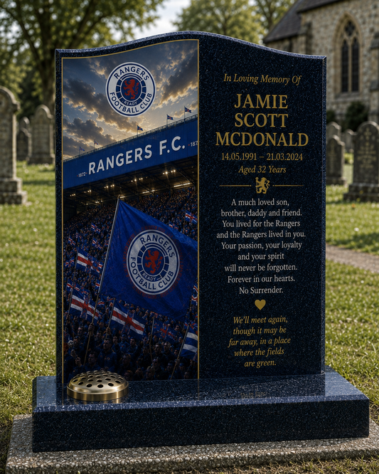Glasgow Rangers Football Headstone Memorial Design 2, personalised memorial design by Magic Memorials, HD0597