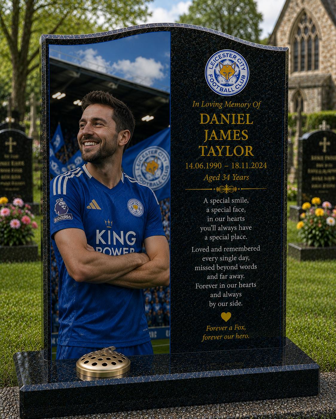 Leicester City Football Headstone Memorial Design 1, personalised memorial design by Magic Memorials, HD0600