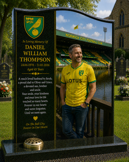 Norwich City Football Headstone Memorial Design 1, personalised memorial design by Magic Memorials, HD0601
