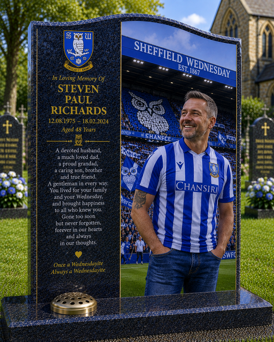 Sheffield Wednesday Football Headstone Memorial Design 1, personalised memorial design by Magic Memorials, HD0603