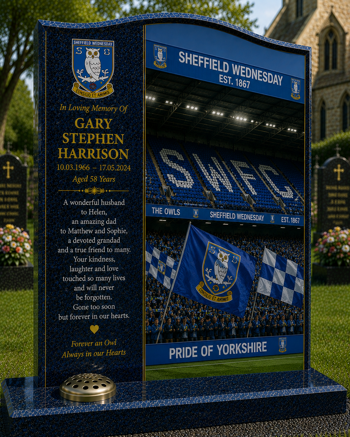 Sheffield Wednesday Football Headstone Memorial Design 2, personalised memorial design by Magic Memorials, HD0604