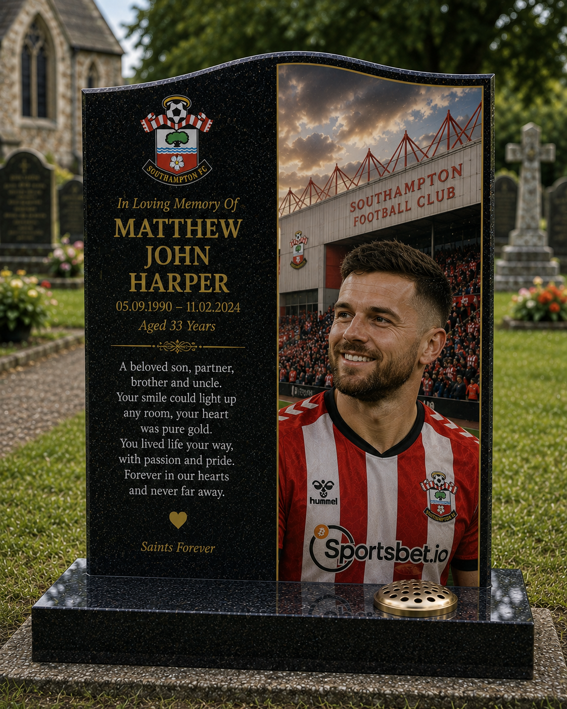 Southampton Football Headstone Memorial Design 1, personalised memorial design by Magic Memorials, HD0605