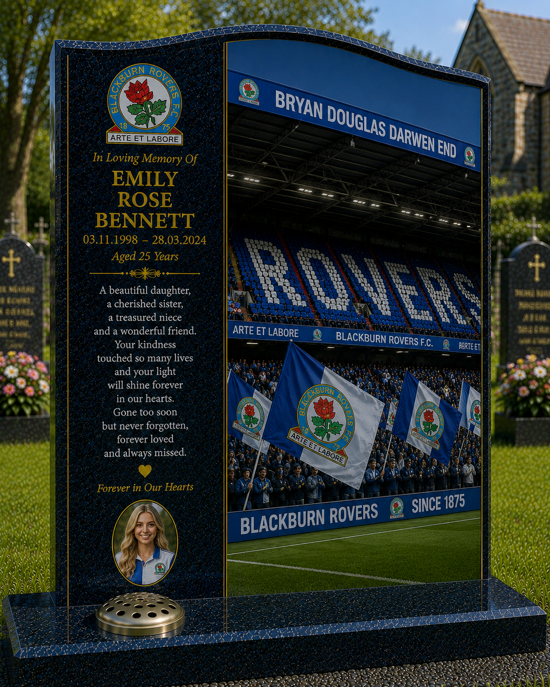 Blackburn Rovers Football Headstone Memorial Design 2, personalised memorial design by Magic Memorials, HD0608