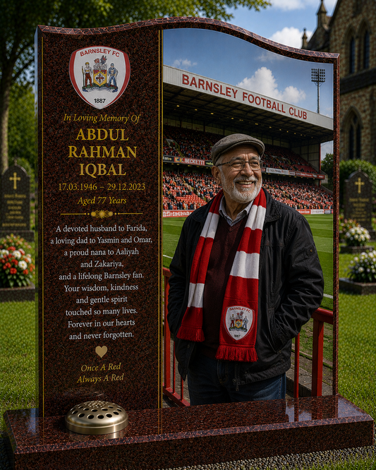 Barnsley Football Headstone Memorial Design 1, personalised memorial design by Magic Memorials, HD0613