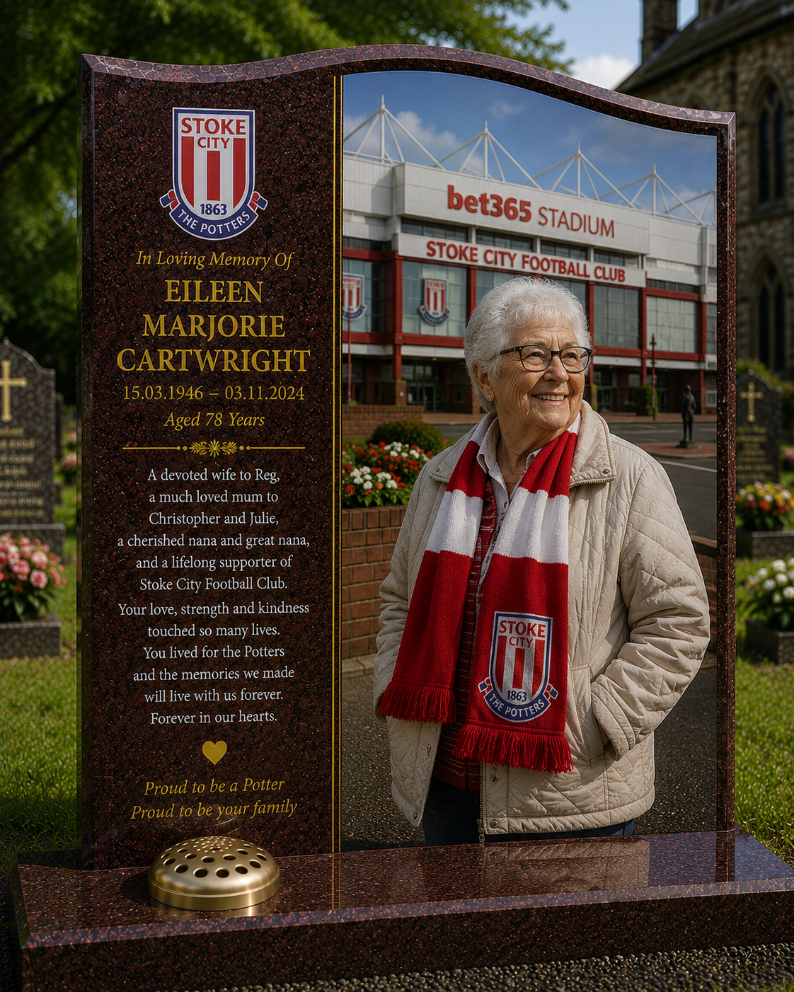 Stoke City Football Headstone Memorial Design 1, personalised memorial design by Magic Memorials, HD0622