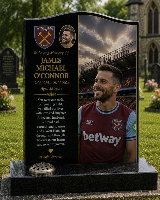 West Ham United Football Headstone Memorial Design 1, personalised memorial design by Magic Memorials, HD0626