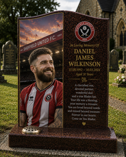 Sheffield United Football Headstone Memorial Design 1, personalised memorial design by Magic Memorials, HD0627