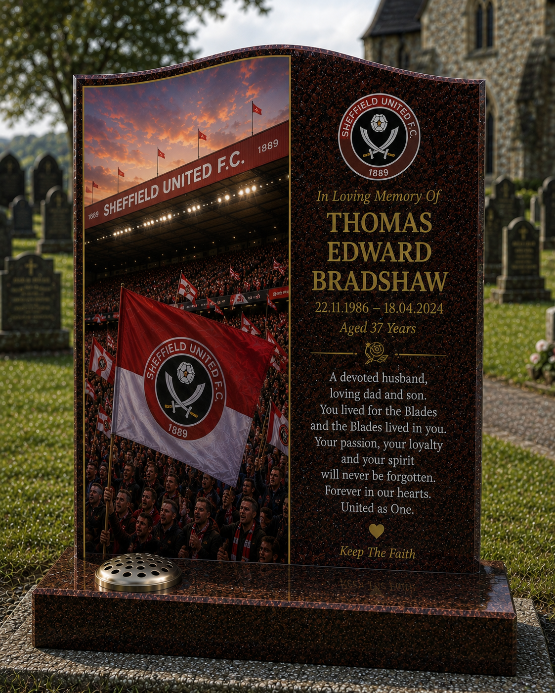 Sheffield United Football Headstone Memorial Design 2, personalised memorial design by Magic Memorials, HD0628