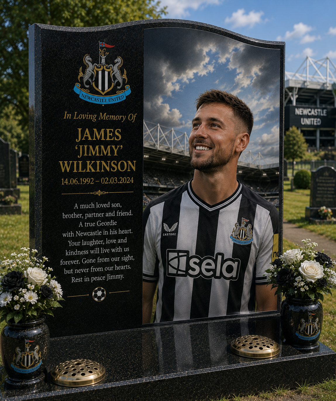 Newcastle United Football Headstone Memorial Design 1, personalised memorial design by Magic Memorials, HD0629