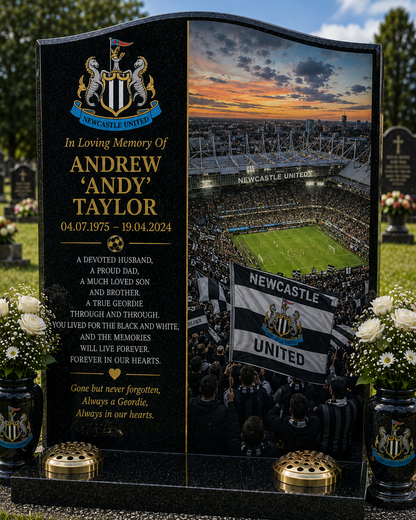 Newcastle United Football Headstone Memorial Design 2, personalised memorial design by Magic Memorials, HD0630