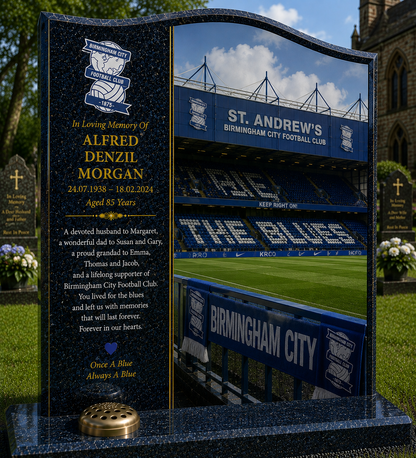 Birmingham City Football Headstone Memorial Design 2, personalised memorial design by Magic Memorials, HD0632