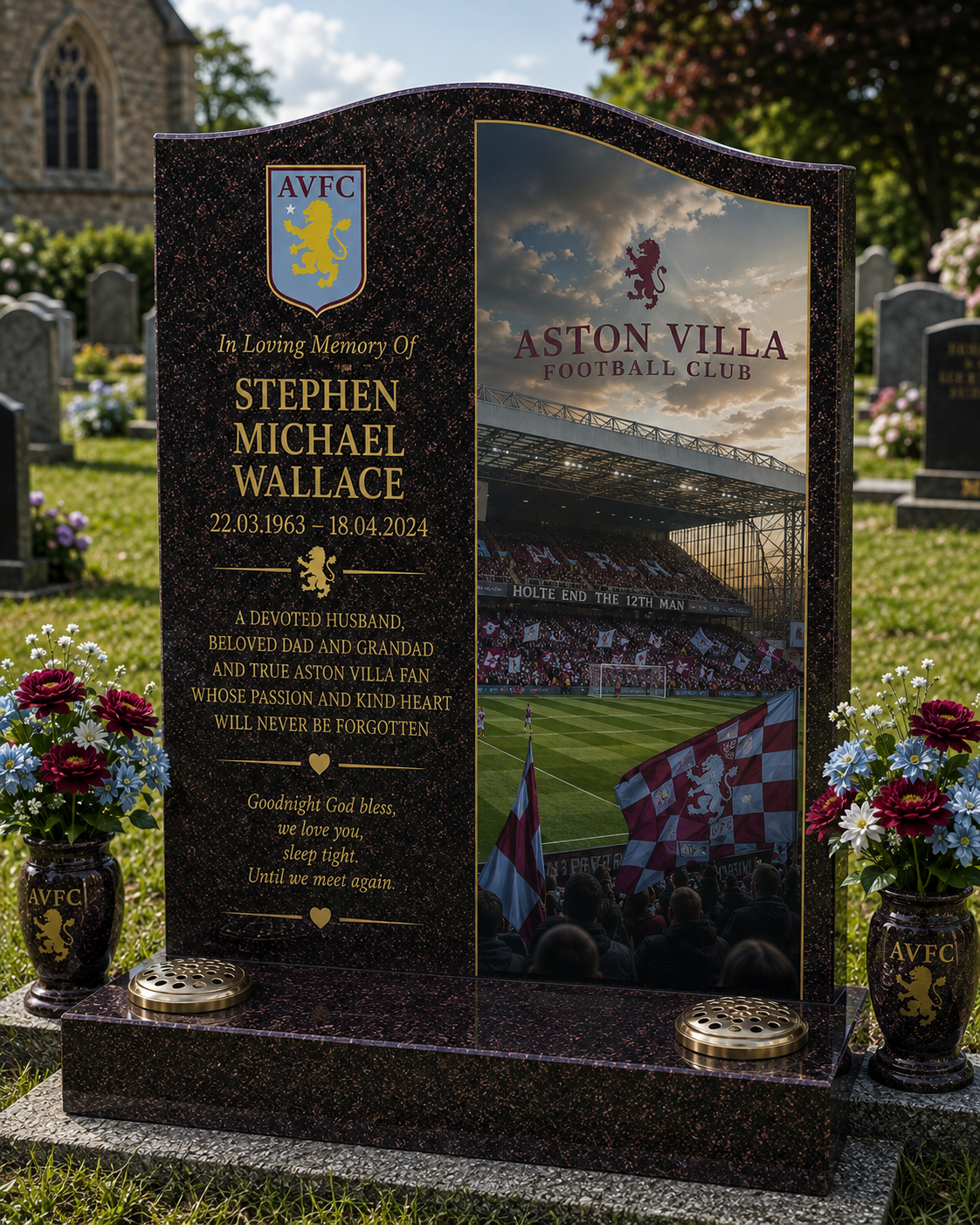 Aston Villa Football Headstone Memorial Design 2, personalised memorial design by Magic Memorials, HD0633