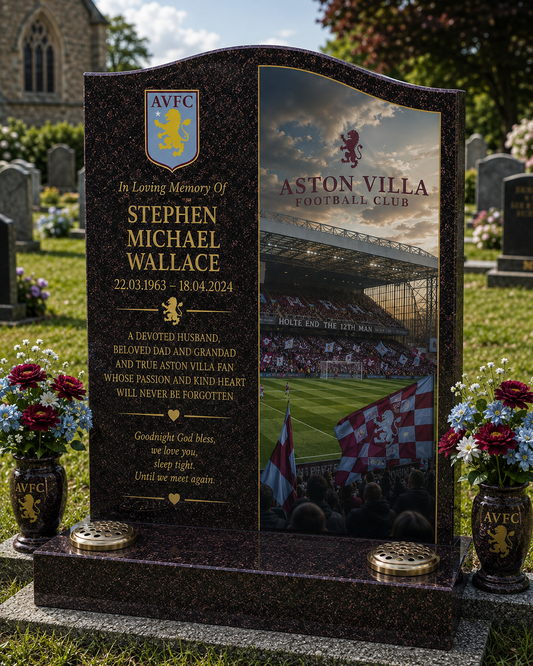 Aston Villa Football Headstone Memorial Design 2, personalised memorial design by Magic Memorials, HD0633