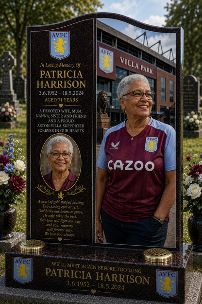 Aston Villa Football Headstone Memorial Design 1, personalised memorial design by Magic Memorials, HD0634