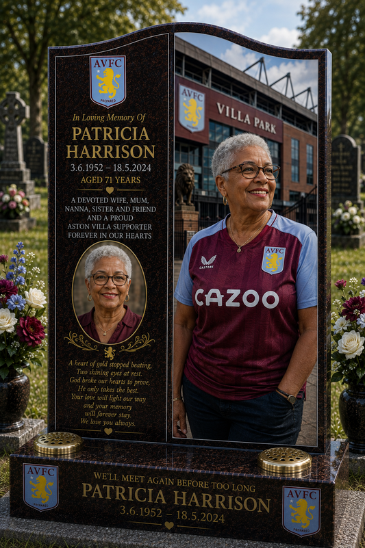 Aston Villa Football Headstone Memorial Design 1, personalised memorial design by Magic Memorials, HD0634