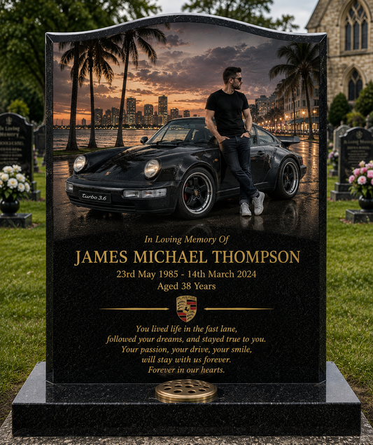 Porsche Memorial Headstones Design 1, personalised memorial design by Magic Memorials, HD0669
