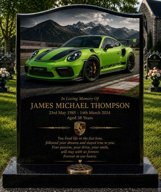 Porsche Memorial Headstones Design 2, personalised memorial design by Magic Memorials, HD0670