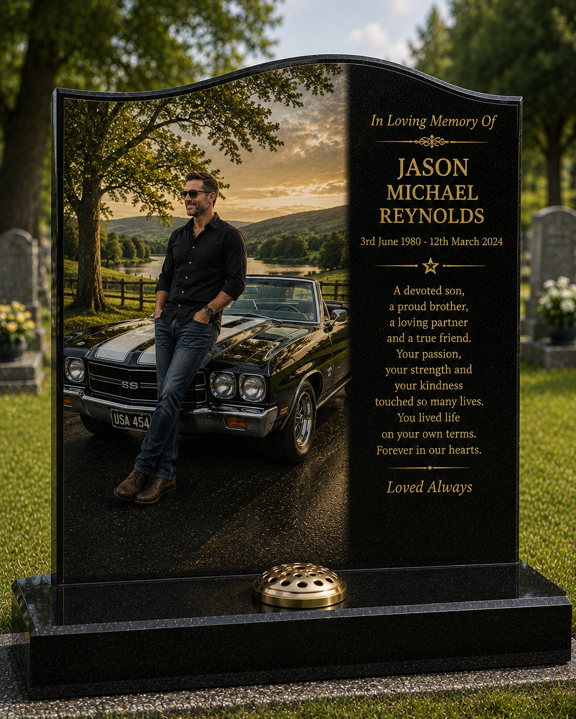 American Muscle Car Memorials Design 4, personalised memorial design by Magic Memorials, HD0686