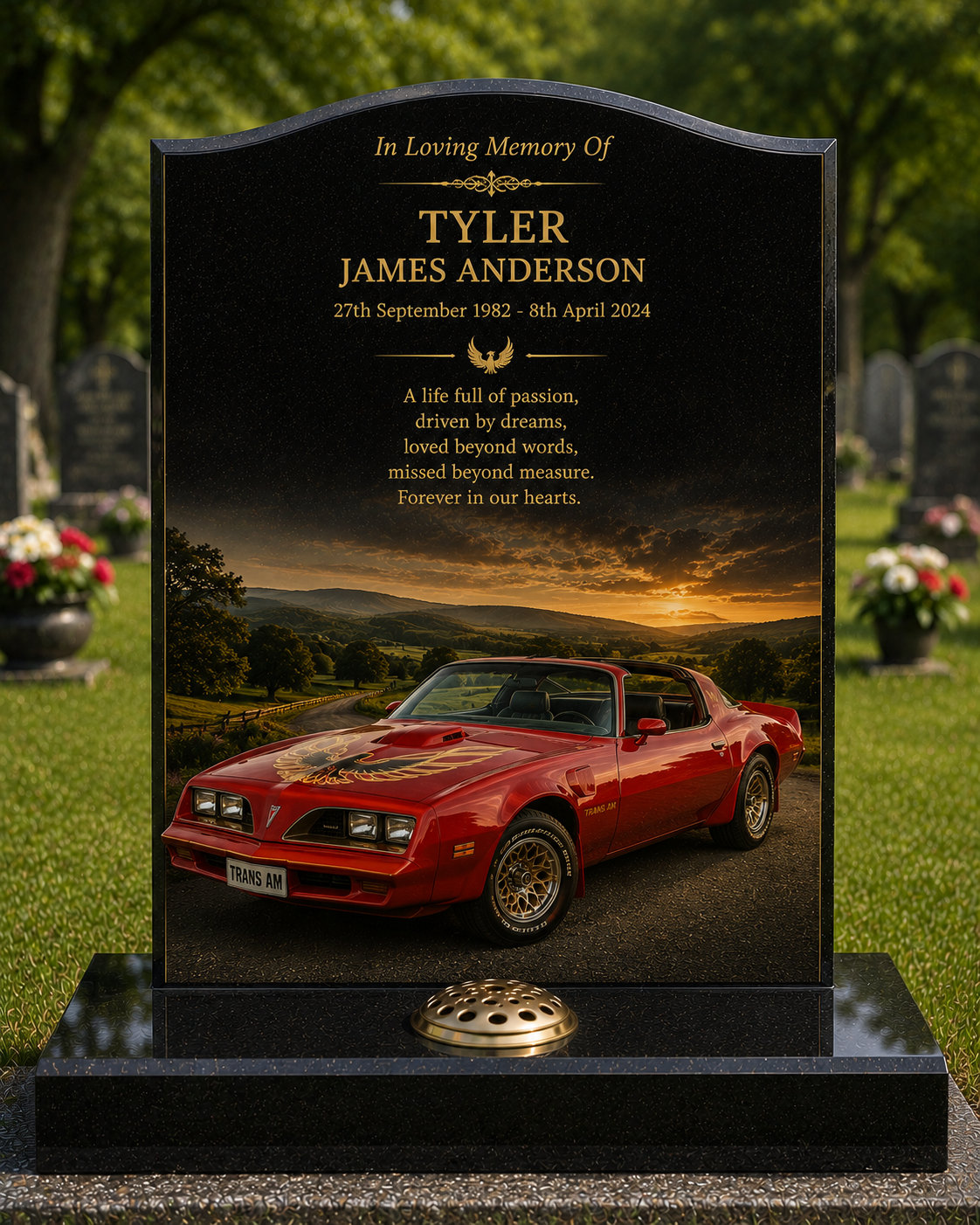 American Muscle Car Memorials Design 5, personalised memorial design by Magic Memorials, HD0688