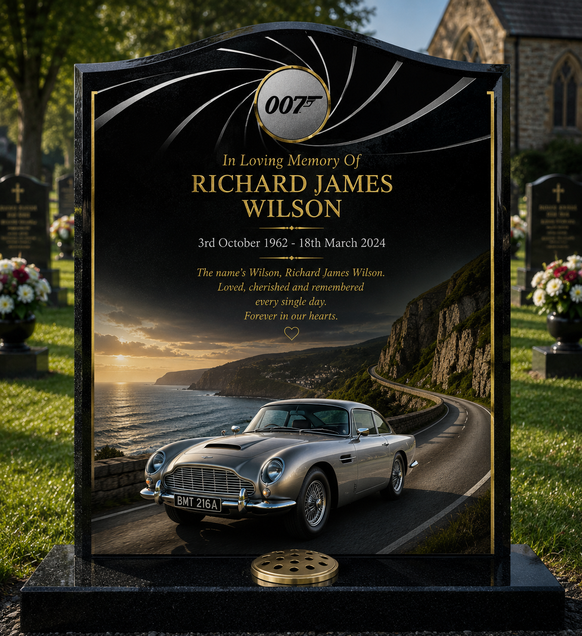 Aston Martin Memorial Headstones Design 5, personalised memorial design by Magic Memorials, HD0689