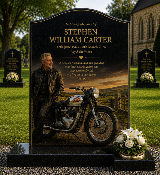 Motorcycle Memorial Headstones Design 2, personalised memorial design by Magic Memorials, HD0694