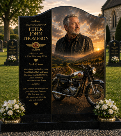 Motorcycle Memorial Headstones Design 3, personalised memorial design by Magic Memorials, HD0695