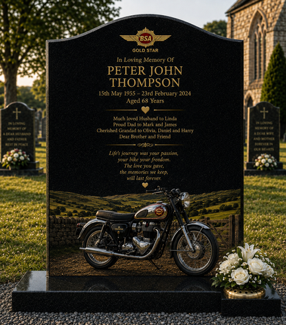 Motorcycle Memorial Headstones Design 4, personalised memorial design by Magic Memorials, HD0696