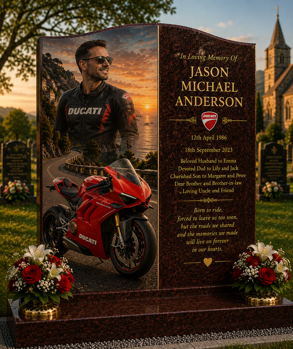 Motorcycle Memorial Headstones Design 5, personalised memorial design by Magic Memorials, HD0697