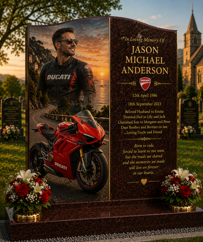 Motorcycle Memorial Headstones Design 5, personalised memorial design by Magic Memorials, HD0697