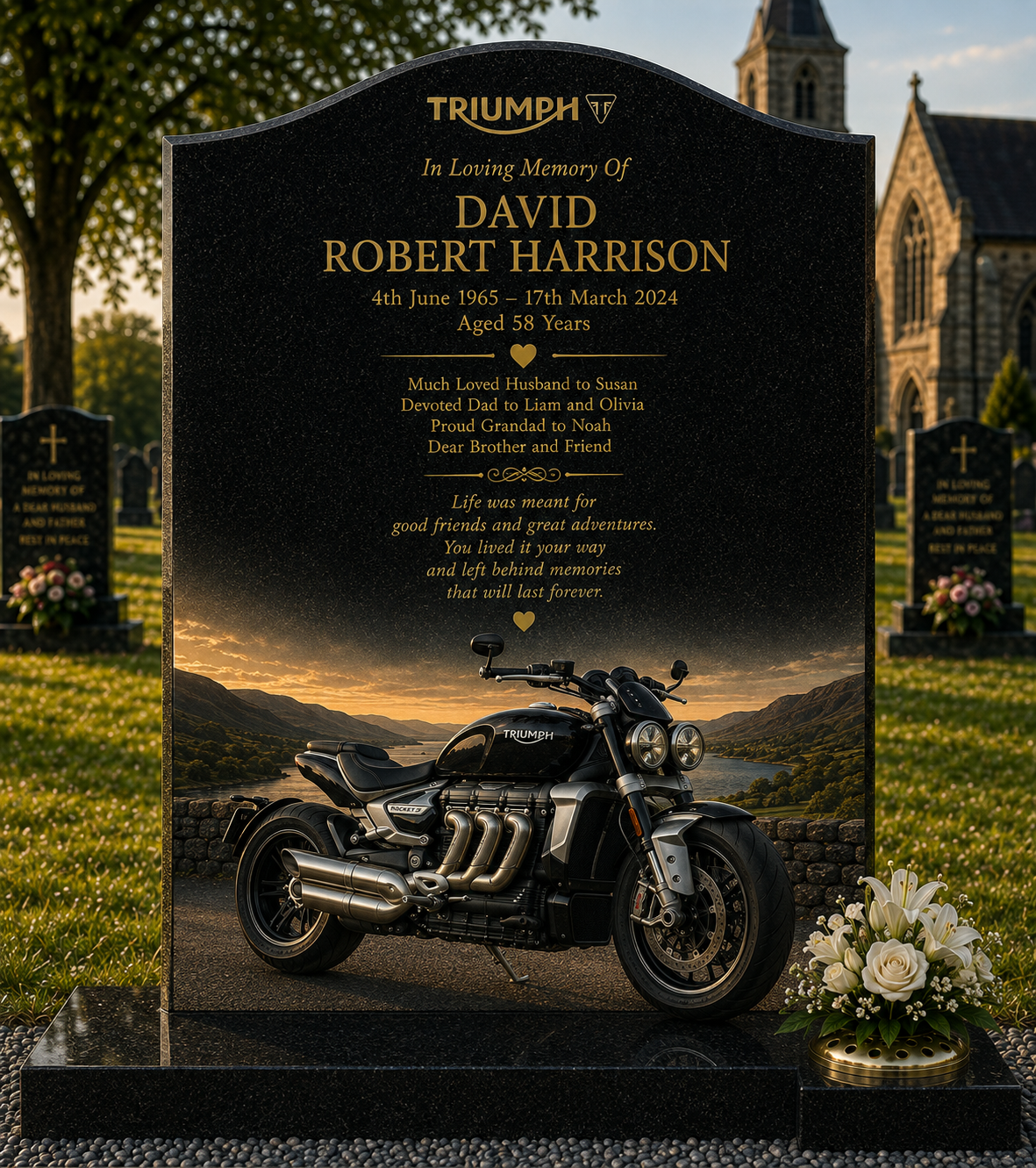 Motorcycle Memorial Headstones Design 6, personalised memorial design by Magic Memorials, HD0698